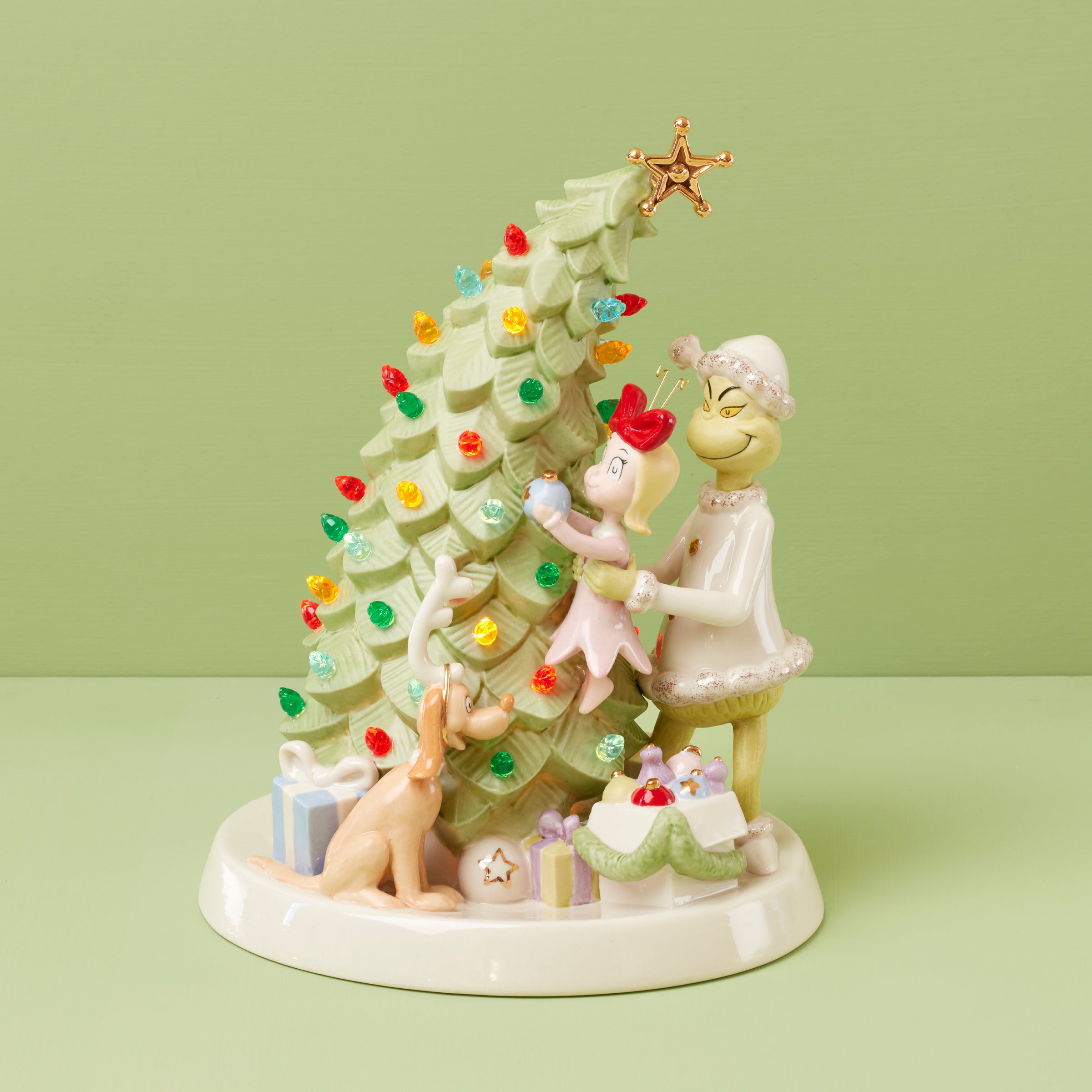 Festive Grinch Christmas Tree Light-Up Figurine - Perfect for Holiday Decor, Party Centerpiece & Gift Giving