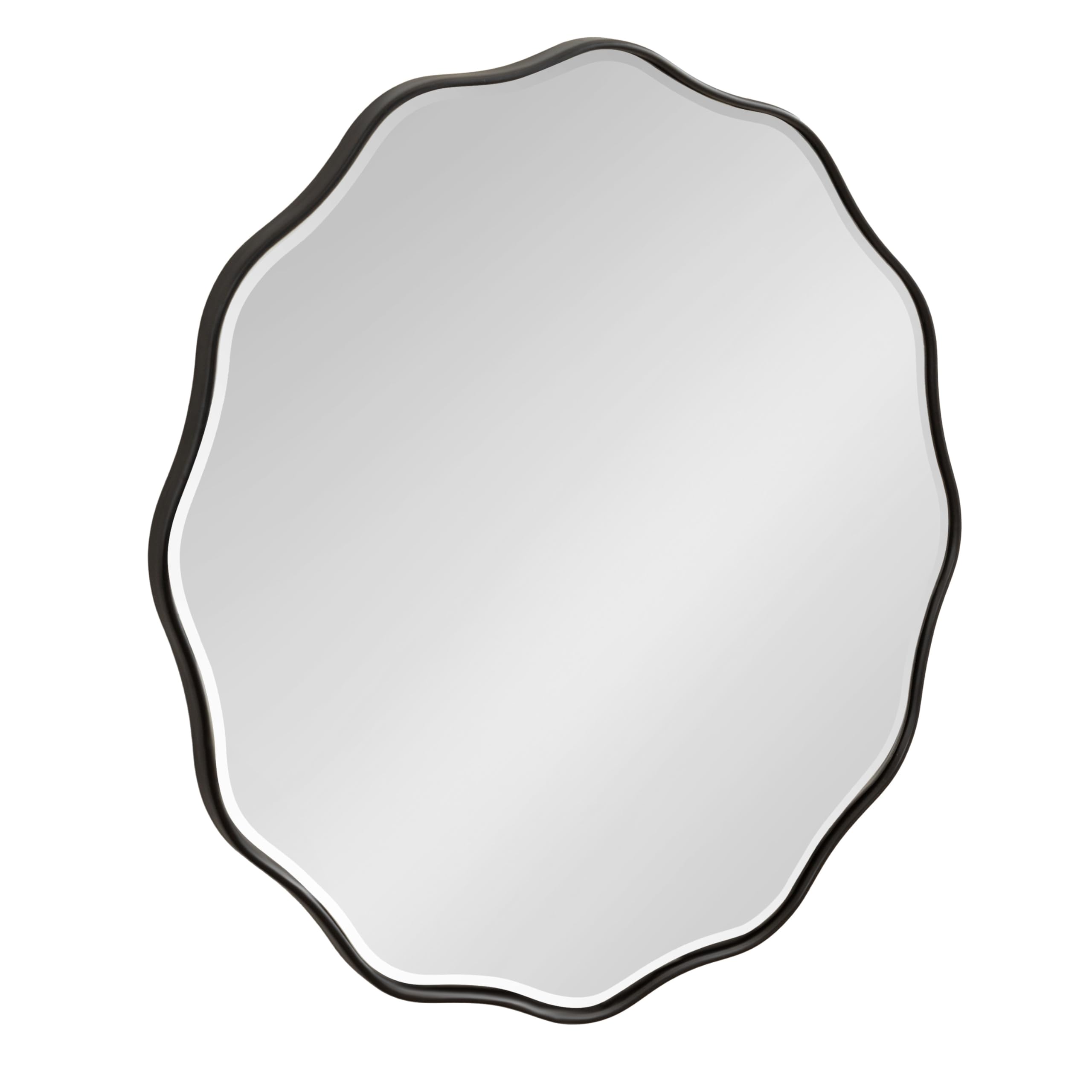 Kate and Laurel Viona Modern Scalloped Round Mirror - 26 Inch Black Wavy Circle Wall Mirror with Unique Rippled Edge - Perfect for Bathroom Vanity, Bedroom Decor, or Living Room Accent Wall