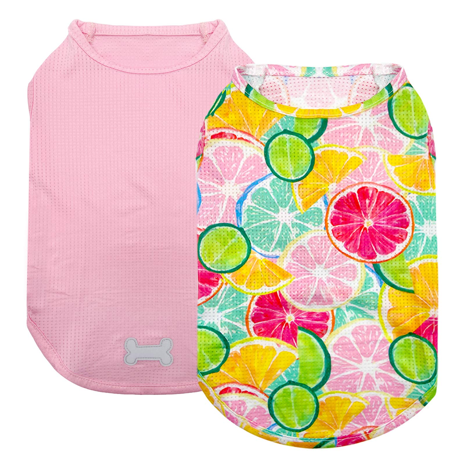 KYEESE 2 Pack Dog T-Shirts for Medium Dogs - Breathable Sleeveless Pet Tank Tops, Soft Cotton Summer Dog Clothes with Lemon Pattern - Perfect for Outdoor Walks, Beach Trips & Playtime