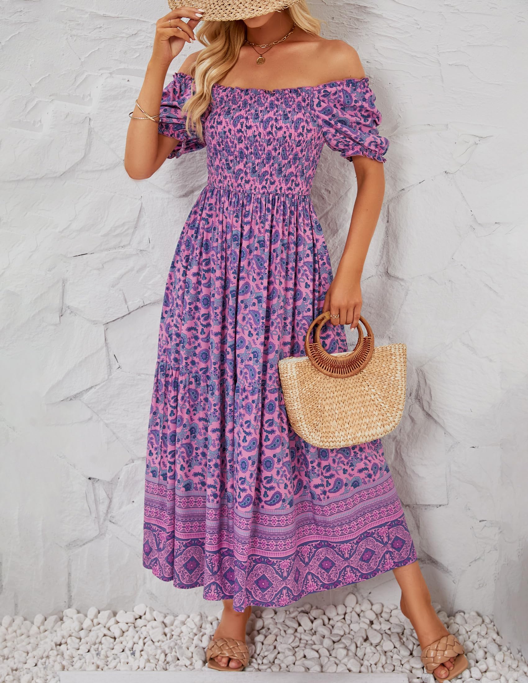 ZESICA Women's 2025 Summer Boho Floral Print Square Neck Ruffle Swing Beach Long Maxi Dress - Perfect for Vacation, Wedding Guest, and Beach Party Outfits