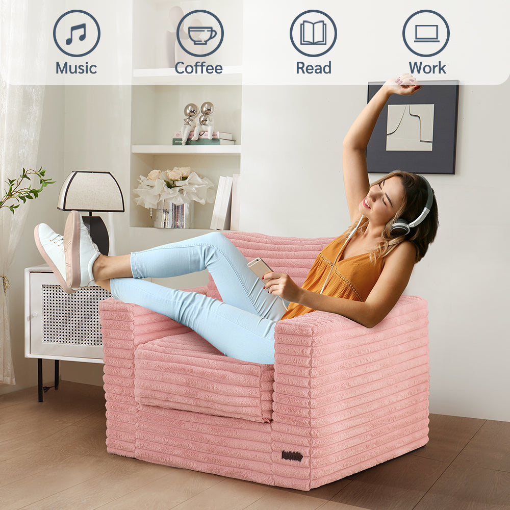 MAXYOYO Giant Bean Bag Chair - Soft Striped Faux Fur Floor Sofa with Removable Pillows & Armrests, Pink - Perfect for Living Room, Bedroom, Gaming Room & Dorm Decor