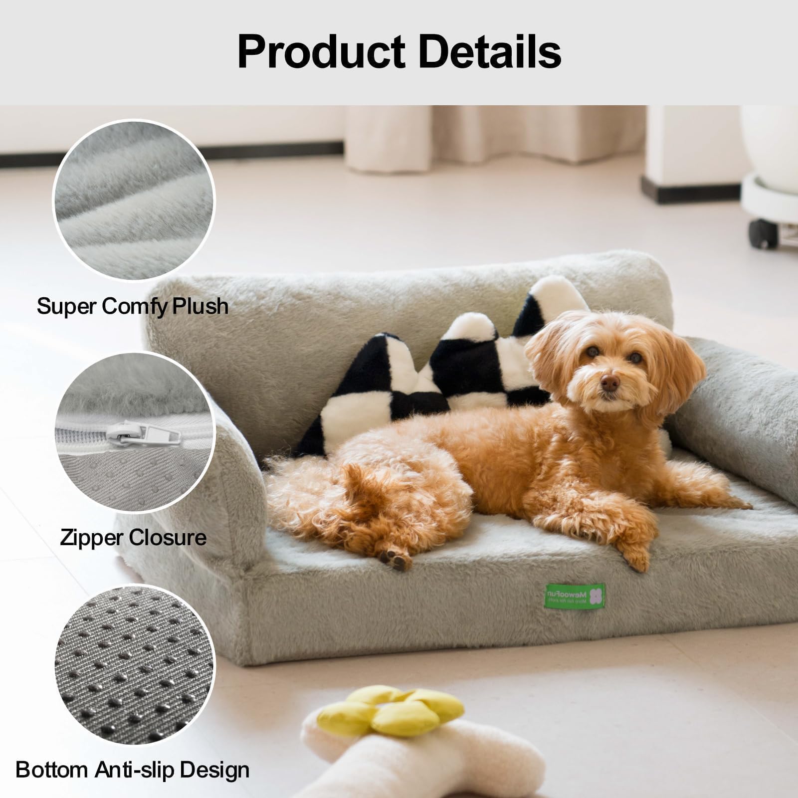 **MEWOOFUN Orthopedic Dog Bed for Small & Medium Dogs - Egg Foam Pet Sofa with Removable Washable Cover & Non-Slip Bottom - Perfect for Indoor Cats & Dogs (Large, Grey) - Ideal for Living Room, Bedroom & Pet-Friendly Spaces**