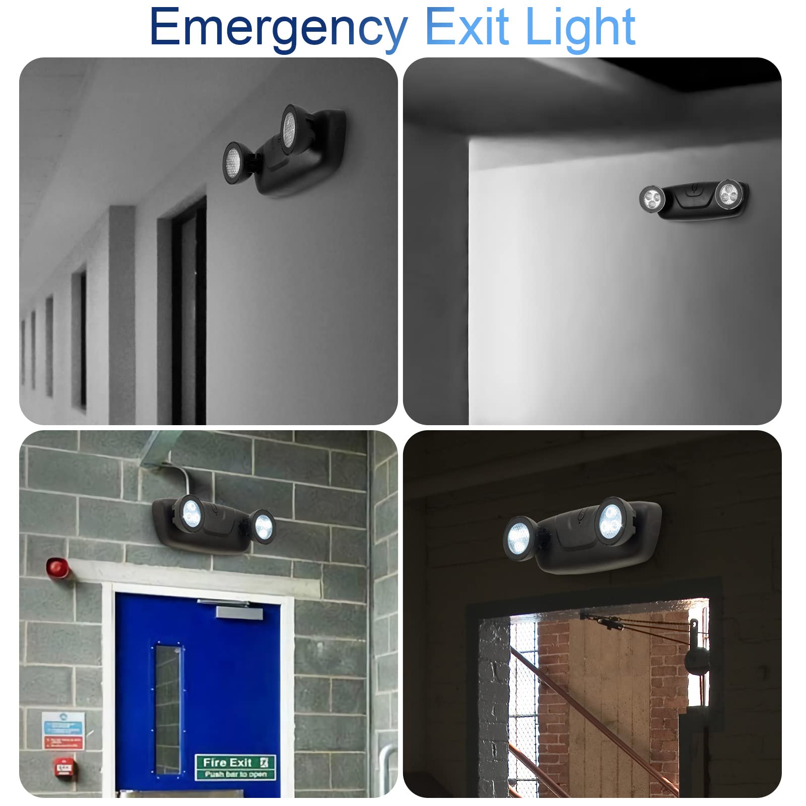 TANLUX LED Emergency Lights with Battery Backup - 2 Head Adjustable Commercial Emergency Lighting, UL Listed, AC 120V/277V Hardwired - 3 Pack (Black) - Ideal for Offices, Warehouses, Schools & Emergency Exits