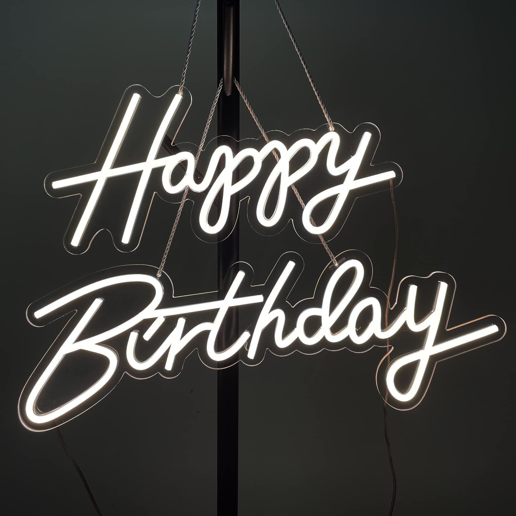 37x8 Inch Happy Birthday Neon Sign - LED Wall Art Light for Bars, Bedrooms, Hotels, Pubs, Cafes & Parties | Perfect Gift for Weddings, Birthdays & Celebrations (White) - Create a Vibrant Party Atmosphere or Stylish Home Decor