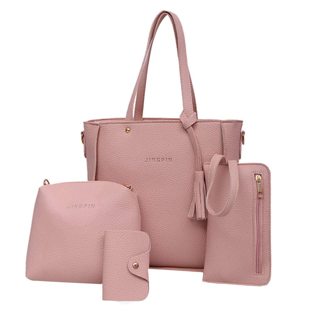 MOLayys Men's & Women's Tote Bag Set - 4-Piece Crossbody Shoulder Bags with Wallet (Pink, One Size) - Perfect for Travel, Work, Shopping & Daily Use