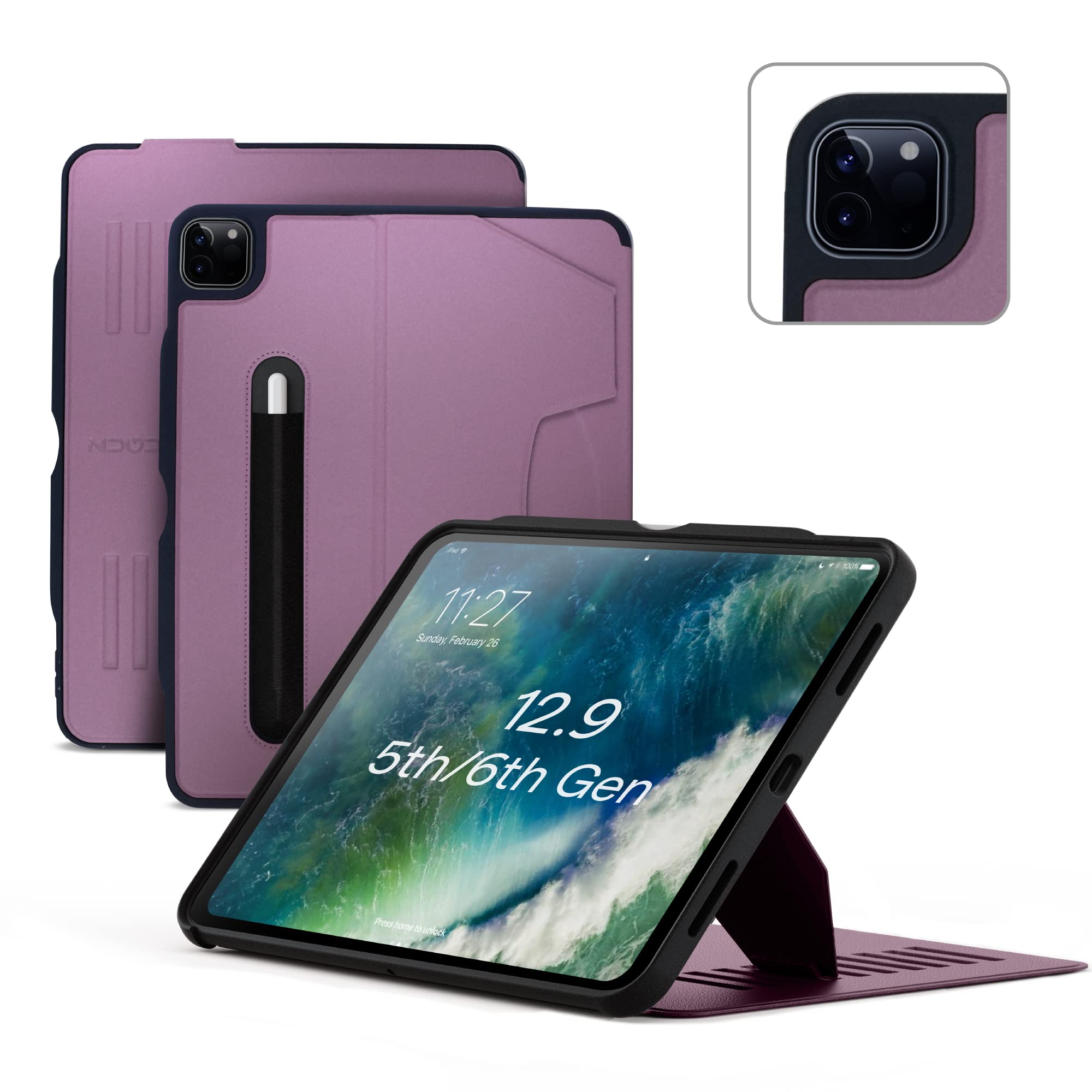 ZUGU Slim Protective Case for iPad Pro 12.9 inch 5th & 6th Gen (2021/2022 Models A2378/A2379/A2461/A2462) - Magnetic Stand, Apple Pencil Charging & Auto Sleep/Wake Cover - Berry Purple - Perfect for Work, Travel & Home Use