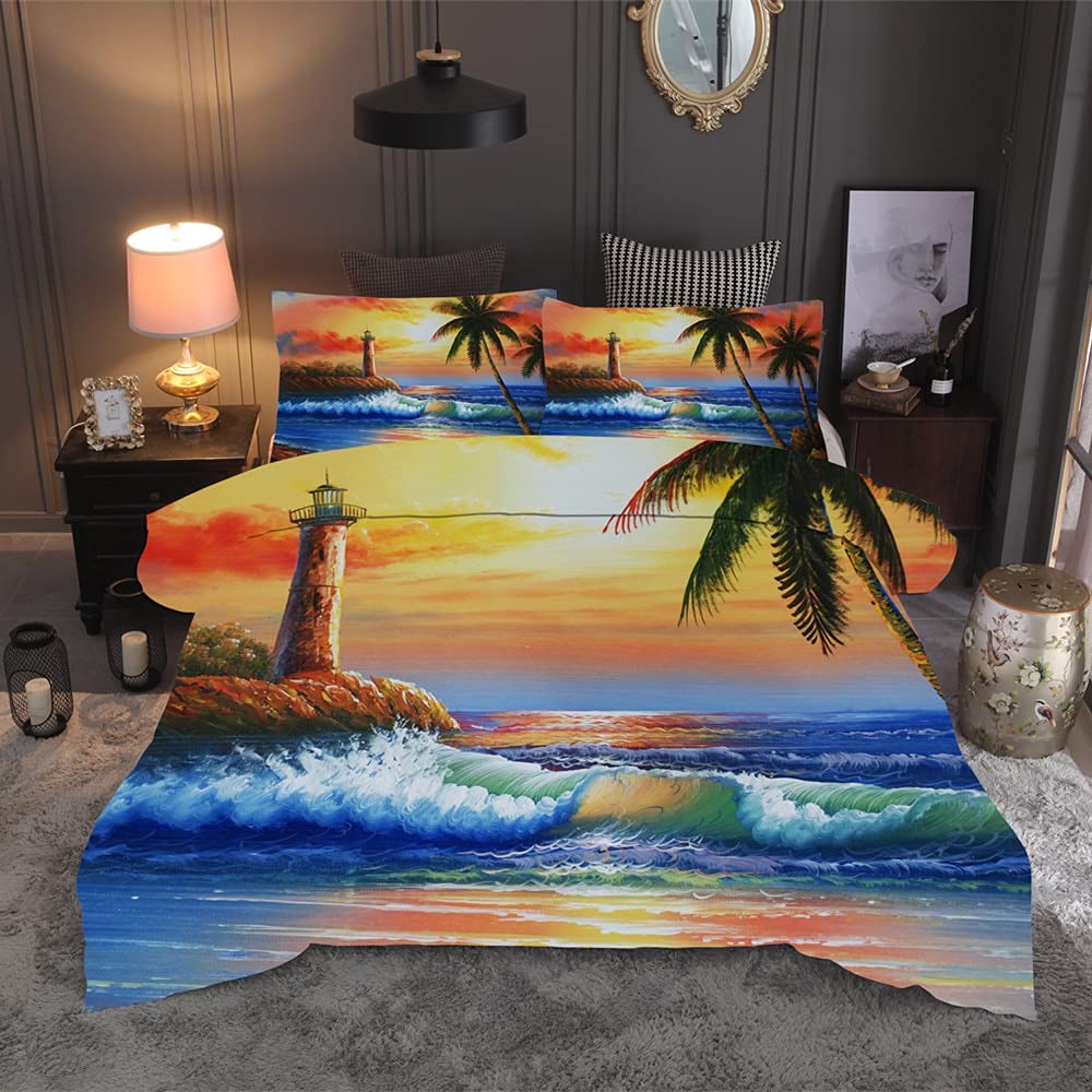 Golden Leaf Oil Painting Bedding Set - Tree Print Duvet Cover Queen/King Size (200x200cm) - Luxury Bed Linen for Modern Bedroom Decor & Cozy Home Styling