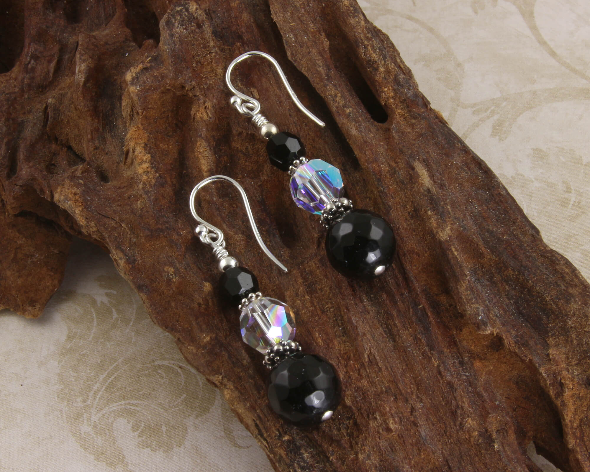 Onyx Gemstone Crystal Beaded Earrings for Women - Elegant Black Stone Dangle Earrings - Perfect for Parties, Weddings & Evening Events