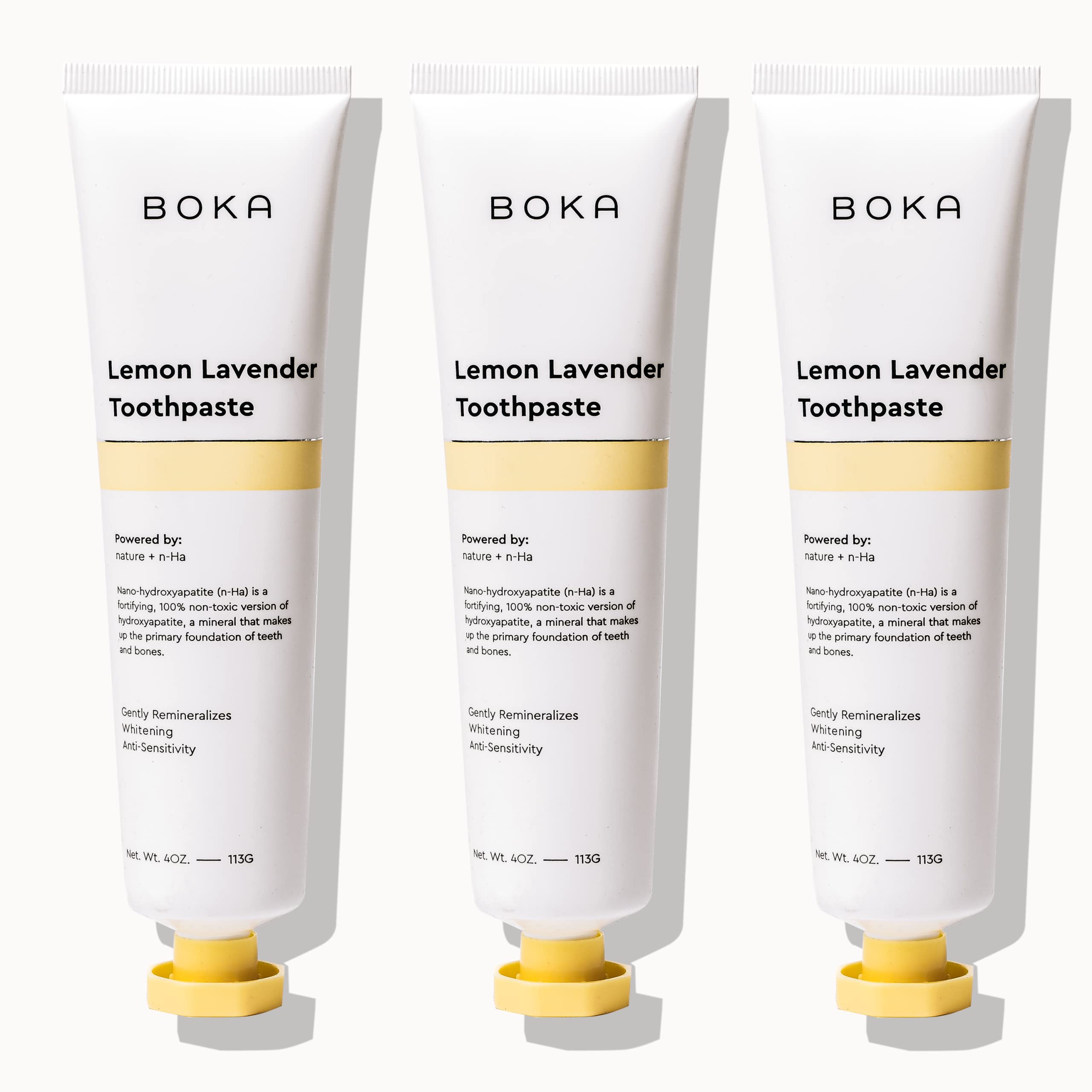 Boka Fluoride Free Toothpaste with Nano Hydroxyapatite - Sensitive Teeth Whitening, Remineralization - Lemon Lavender Flavor (4oz, 3 Pack) | US Made | Perfect for Daily Oral Care & Travel