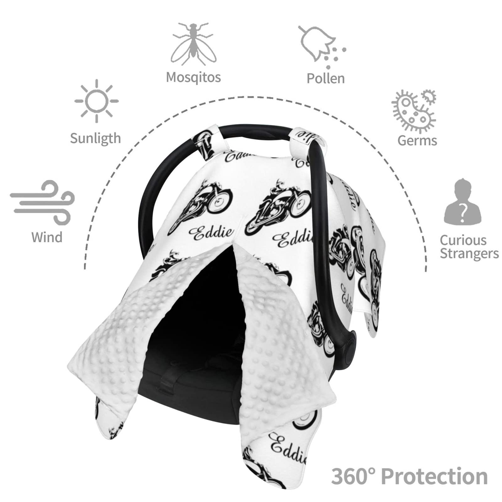 Custom Personalized Dirt Bike Baby Car Seat Canopy with Name - Motocross Themed Nursing Cover & Stroller Blanket for Boys (27.5