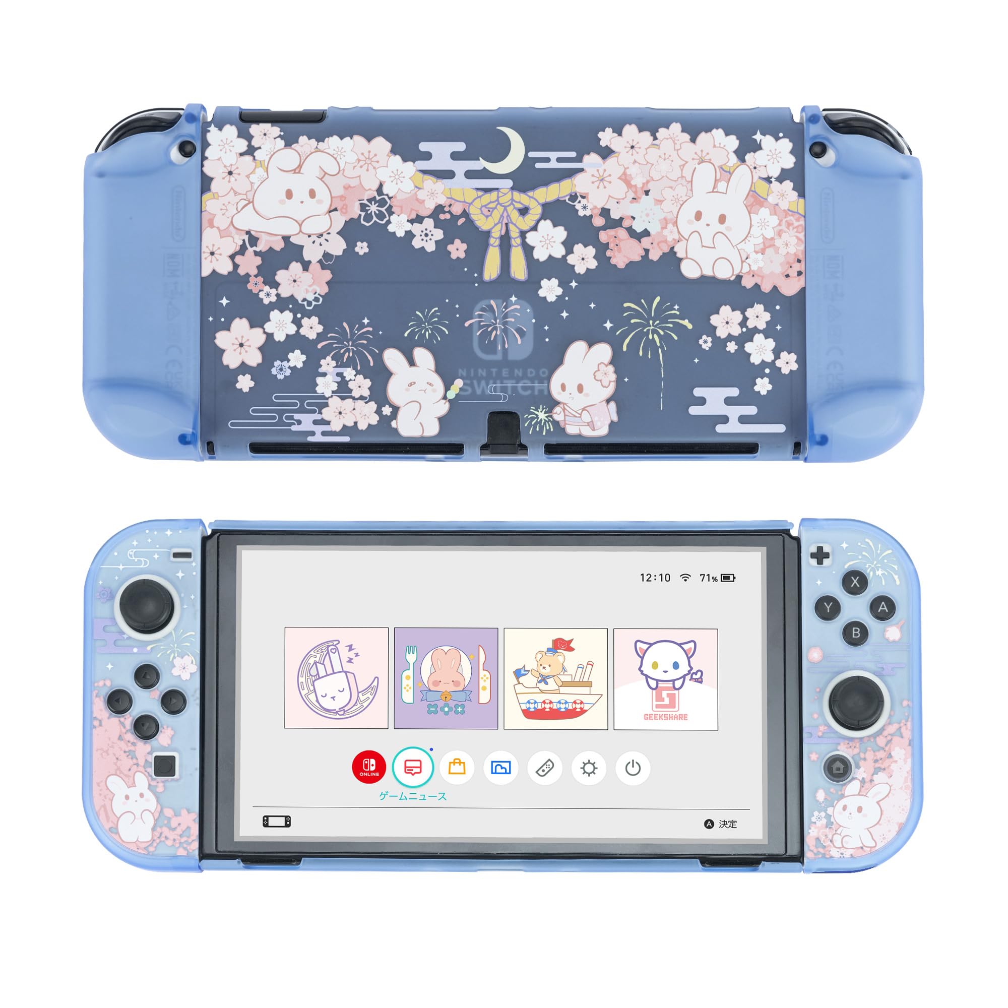 GeekShare Slim Hard Shell Protective Case for Nintendo Switch OLED - Cute Rabbit Design, Compatible with Switch OLED & Joy-Con (Hanabi Bunny) - Perfect for Travel, Gaming, and Storage Protection