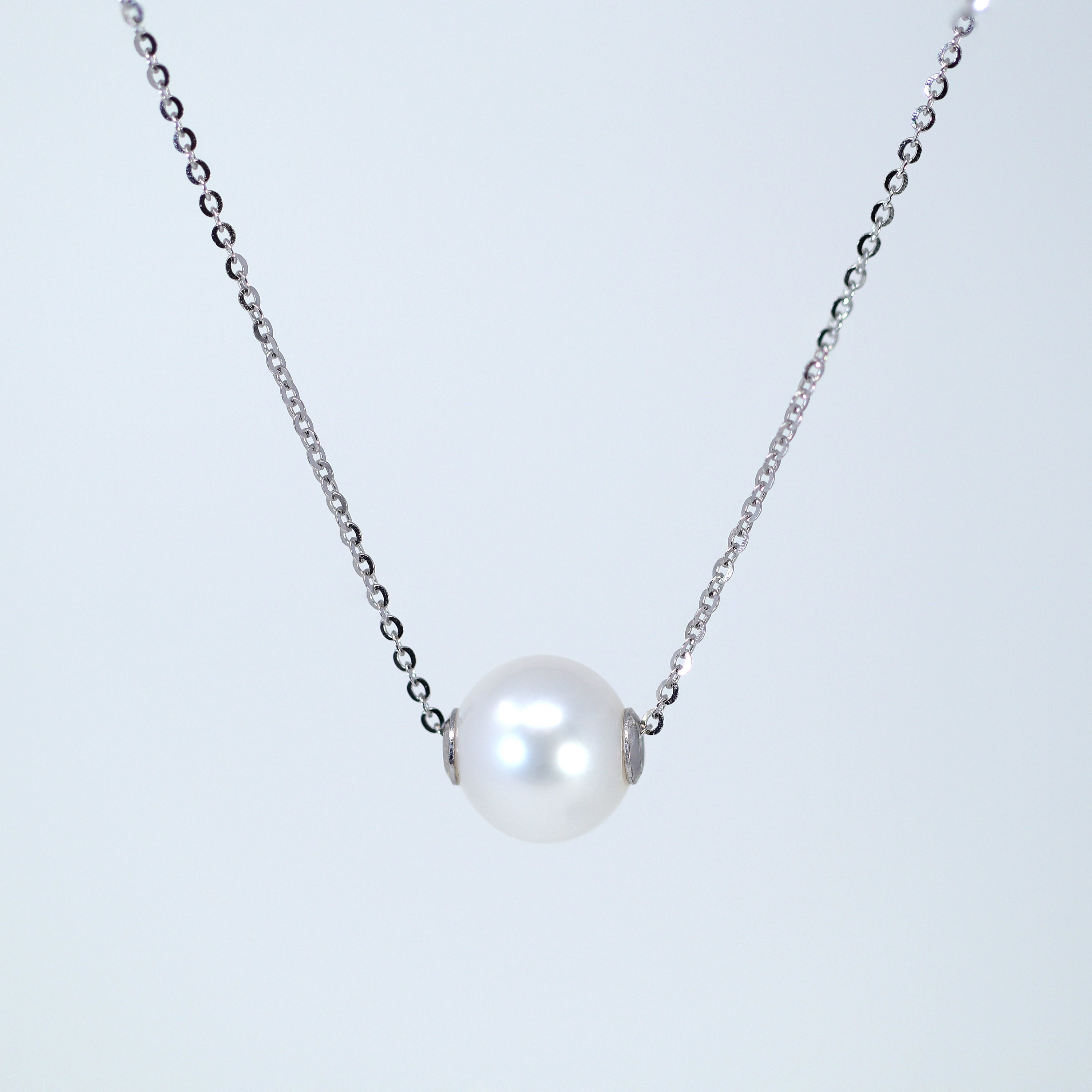 925 Sterling Silver Dainty Natural Cultured Floating Pearl Necklace - Elegant Bridal Choker & Statement Earrings Set with CZ Stones | Perfect for Weddings, Anniversaries and Special Occasions
