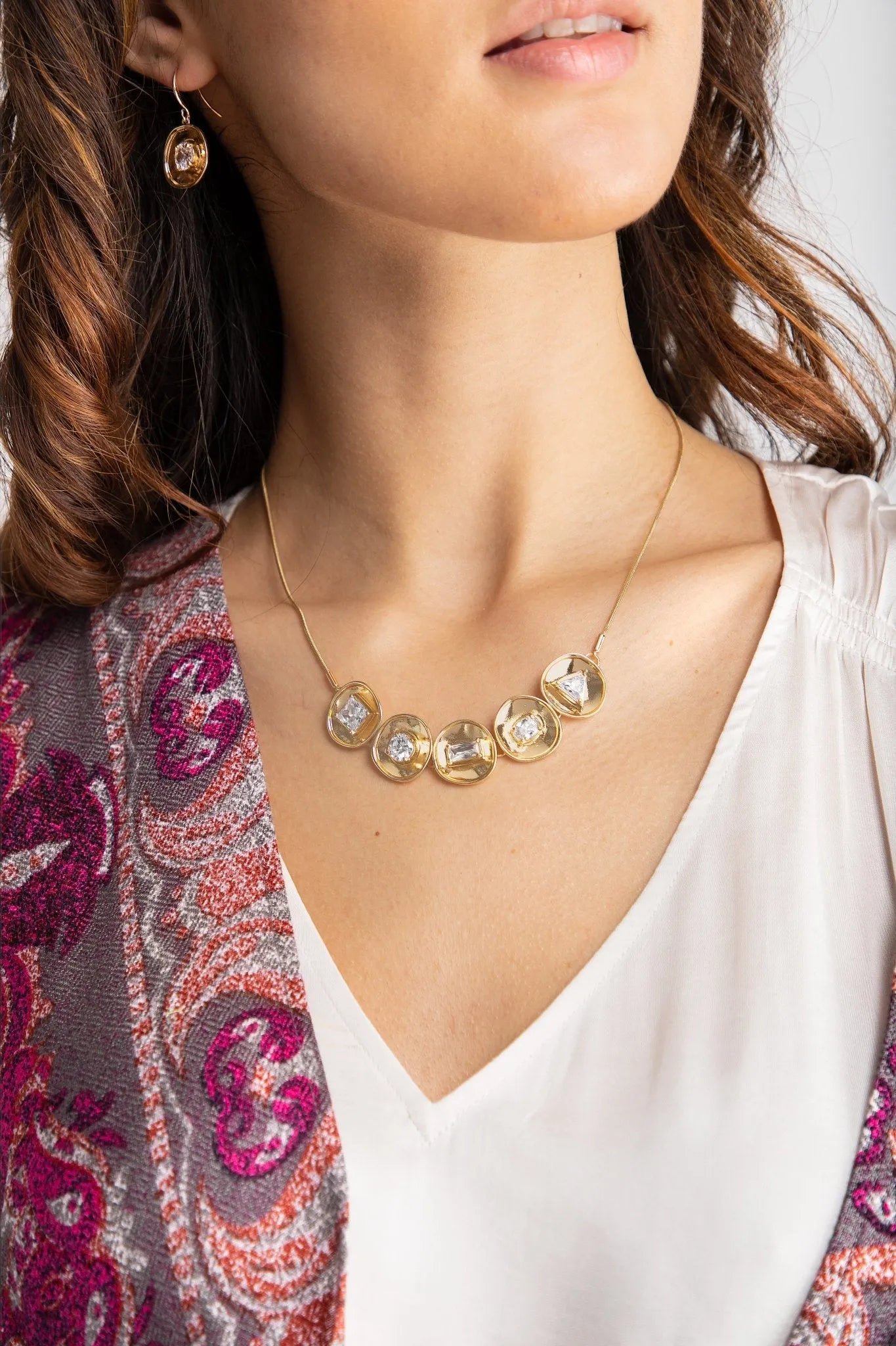 Elegant Gold Plated Multi Crystal Charm Statement Necklace for Women - Perfect for Parties, Weddings & Special Occasions