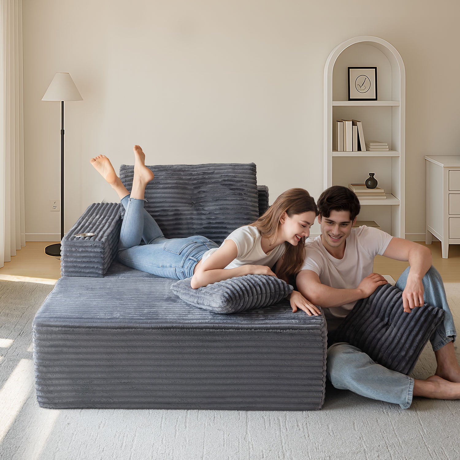 MAXYOYO 65x49 Oversized Chaise Lounge Sofa - Ultra Comfortable Cloud Couch with 3 Pillows, Dark Grey - Perfect for Living Room, Bedroom & Home Office Relaxation