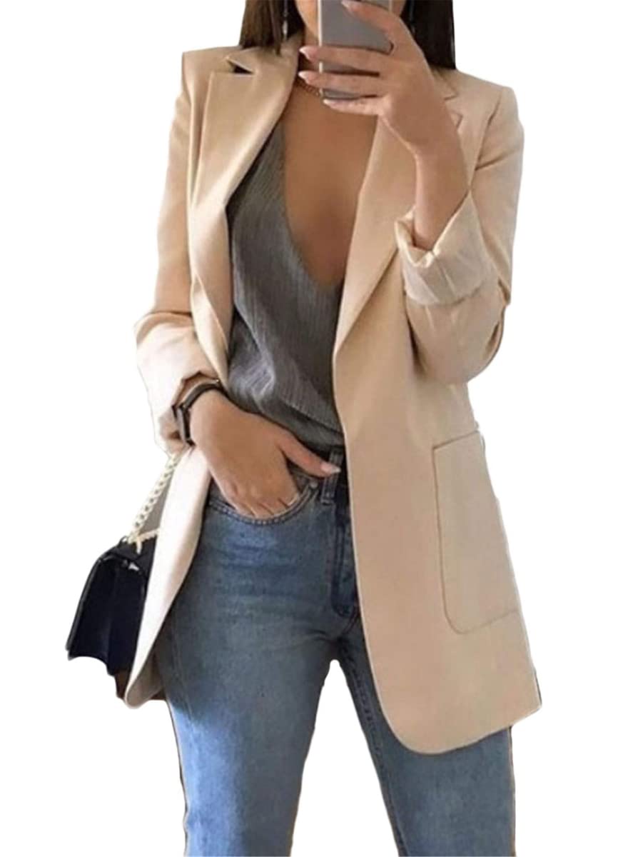 Andongnywell Women's Slim Fit Long Sleeve Blazer Jacket - Office Work Suit Coat Cardigan for Business Casual & Professional Attire (Apricot, Medium) | Perfect for Business Meetings, Office Wear & Formal Occasions