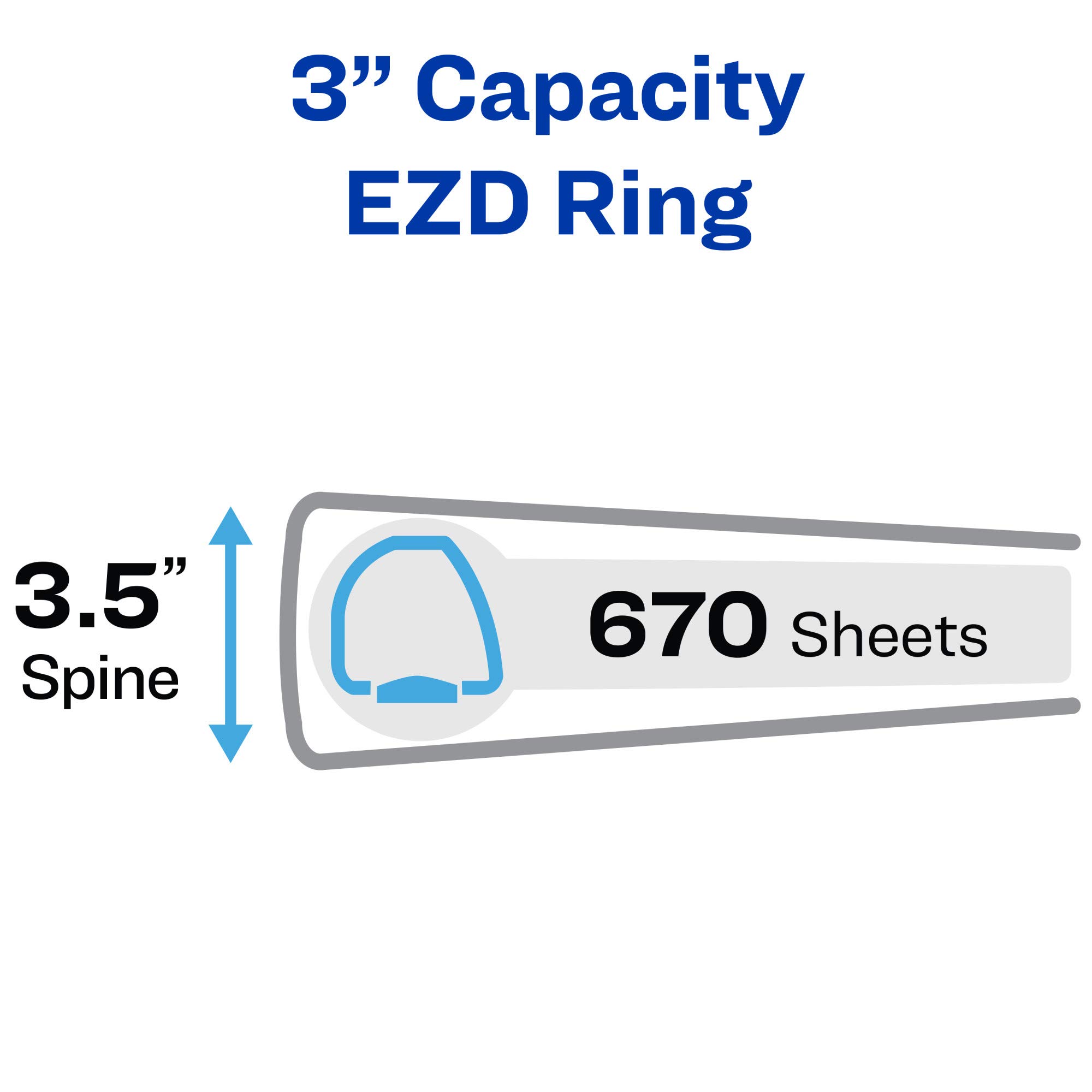 Avery Heavy-Duty 3-Ring Binder with One Touch EZD Rings - 3 Inch Capacity, 3.5 Inch Spine, Pacific Blue (79811) - Perfect for Office Organization, School Supplies, and Document Storage