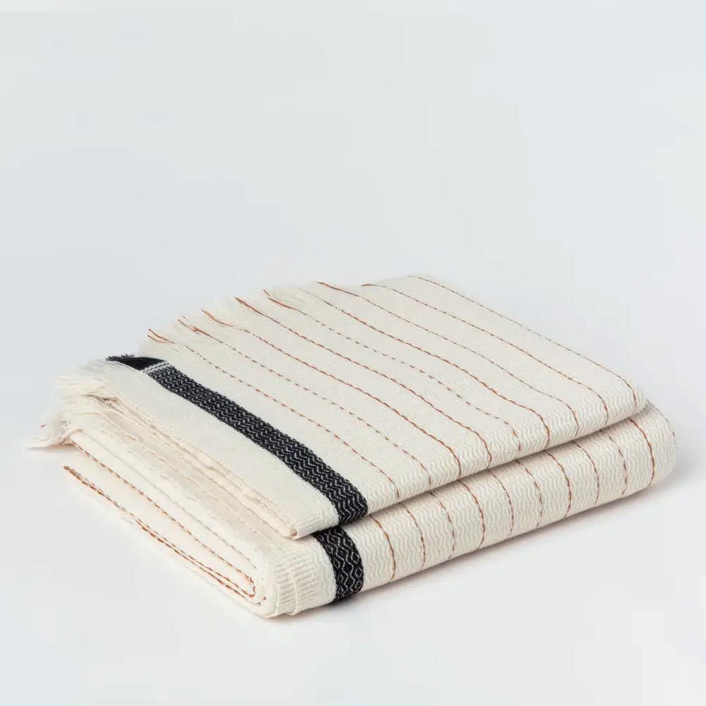 Premium Handwoven Turkish Cotton Towel - Soft & Absorbent - Cream & Black Stripe - Perfect for Beach, Spa, and Home Use