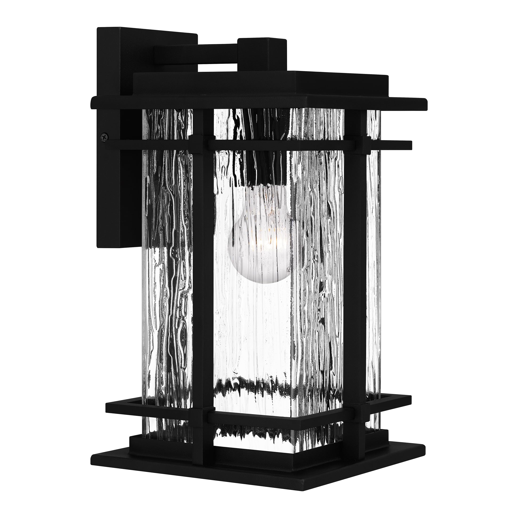 Quoizel McAlister 1-Light Black Outdoor Wall Lantern with Clear Textured Glass - Durable Aluminum Weather-Resistant Post Light for Porch, Patio & Garden - Coastal & Transitional Style Lighting