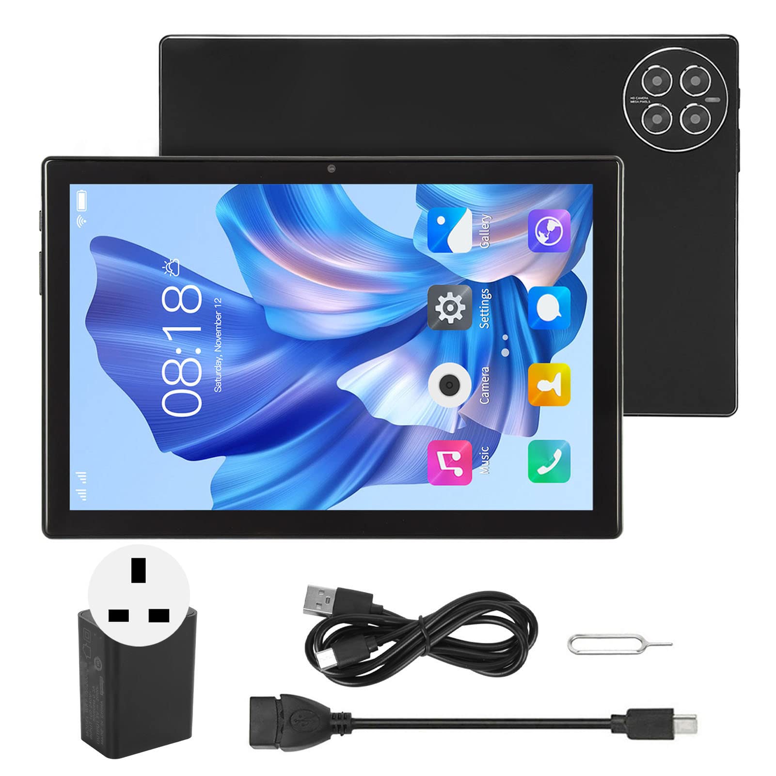 Zunate 10 Inch Android 12 Tablet - 12GB RAM 256GB Storage, 8-Core CPU, 4G LTE Calling, 8MP+20MP Cameras, 1920x1200 IPS Display, Dual Band WiFi - Perfect for Work, Study & Entertainment (Black)