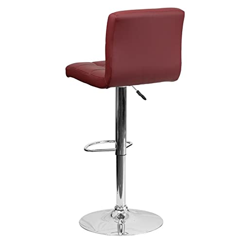 Burgundy Contemporary Quilted Vinyl Adjustable Height Bar Stool - Modern Swivel Kitchen Island Stool with Armrest for Counter, Dining & Home Decor - Perfect for Kitchen, Bar, Breakfast Nook & Entertainment Areas
