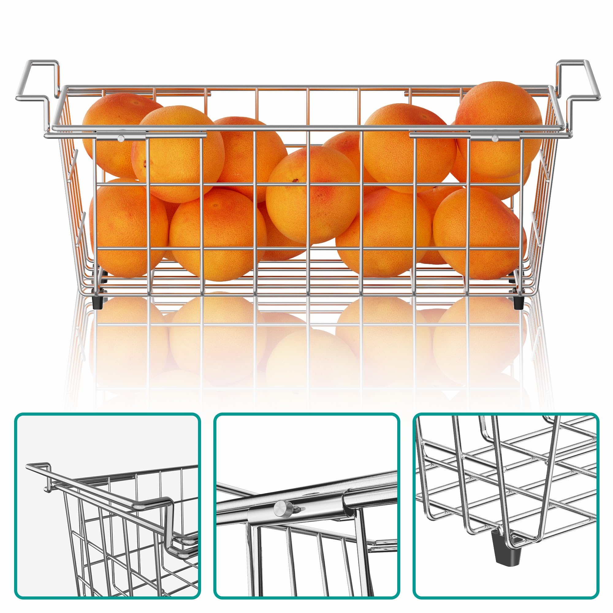 SANNO Chest Freezer Baskets - 2 Pack Stainless Steel Deep Freezer Organizer Bins with Adjustable Arms (17.5