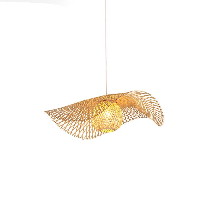 Handmade Bamboo Frame Pendant Light - Natural Rattan Hanging Lamp for Dining Room, Bedroom & Living Room Decor - Eco-Friendly Boho Ceiling Lighting Fixture