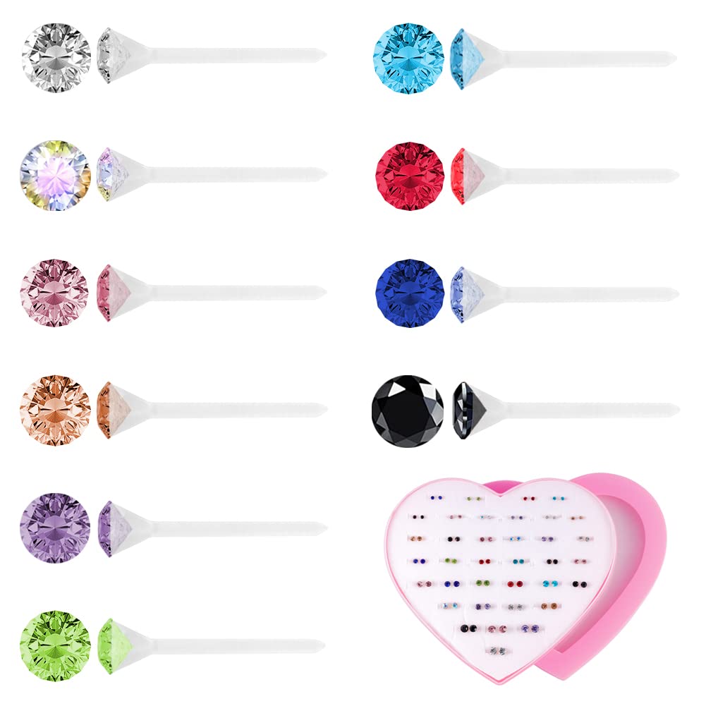 Aloecye 36 Pairs Clear Cubic Zirconia Stud Earrings Set - Cute Star & Heart Rhinestone Earrings for Women & Girls with Plastic Posts | Perfect for Everyday Wear, Parties & Gifts