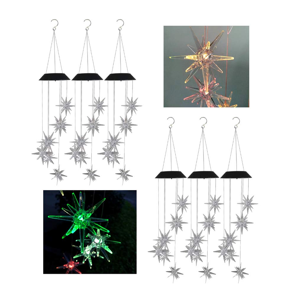 Solar Wind Chime Lamp - 6 Pack Color Changing LED Outdoor Hanging Lights with Motion Sensor, Blasting Ball Shape Garden Spinner for Patio, Yard, and Backyard Decor (Weatherproof Night Lights for Outdoor Use)