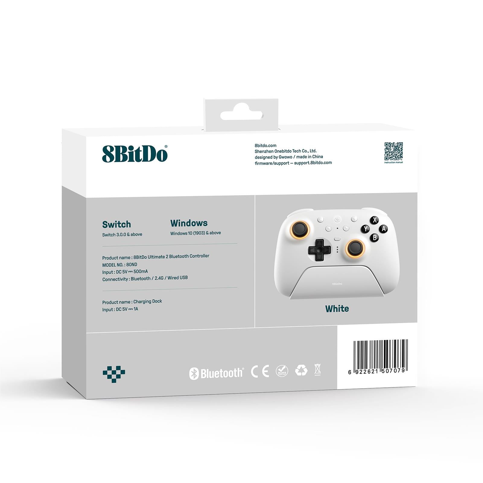 8BitDo Ultimate Bluetooth Controller for PC, Switch, Android - Wireless Gamepad with Hall Effect Joystick, Adjustable Triggers (White) - Perfect for Gaming, Streaming & Esports