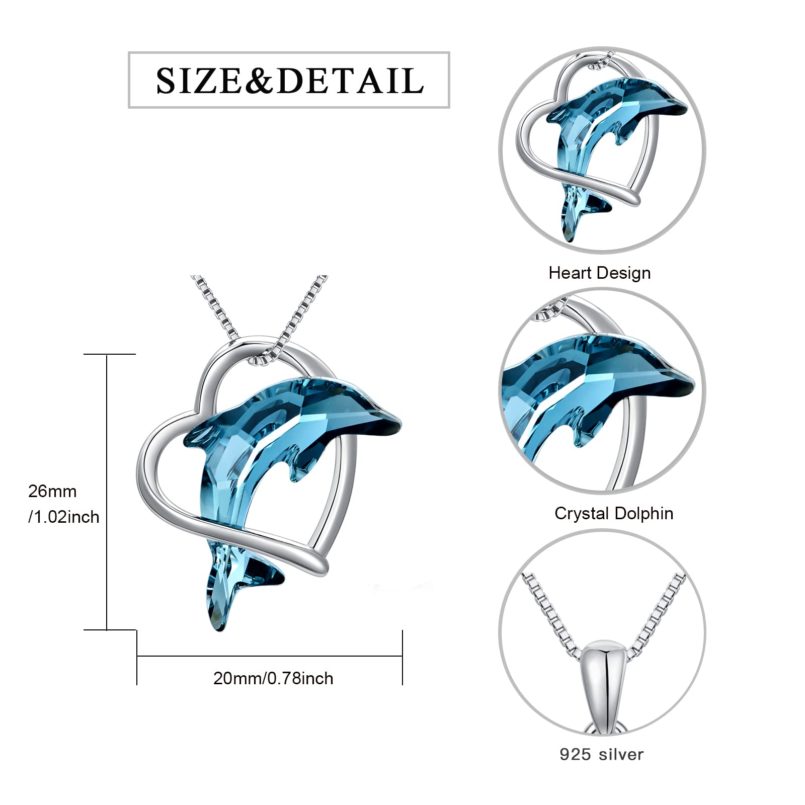 925 Sterling Silver Dolphin Necklace with Blue Crystal - Ocean Theme Jewelry Gift for Women, Girls, Mom & Girlfriend | Perfect for Beach Vacations, Birthday Presents & Anniversary Gifts