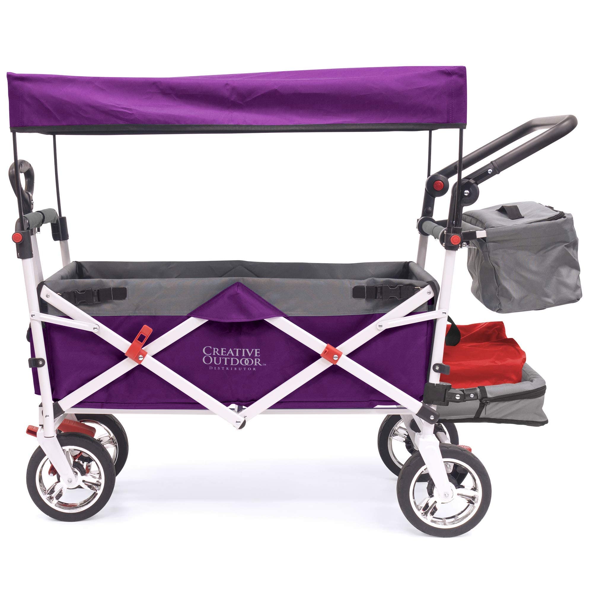 Creative Outdoor Wagon for Kids - Push & Pull Collapsible Stroller with Canopy | Silver Series Plus Foldable Wagon | Perfect for Beach, Park, Garden & Tailgate Parties | Purple Sunshade Wagon for Outdoor Adventures
