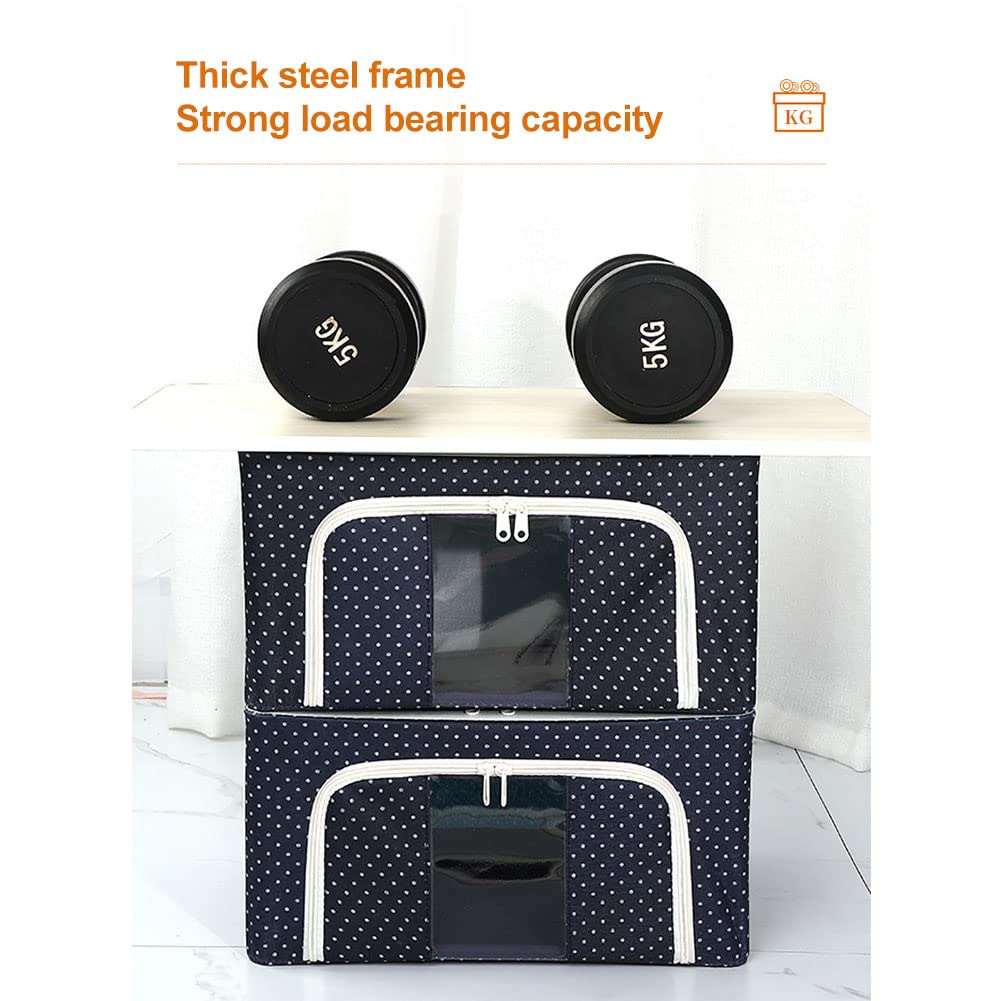 Foldable 100L Clothes Storage Bins [4 Pack] - Large Clear Window Oxford Fabric Organizer with Steel Frame & Durable Handles - Perfect for Closet, Bedding, Comforter & Seasonal Clothing Storage (Blue Bear)
