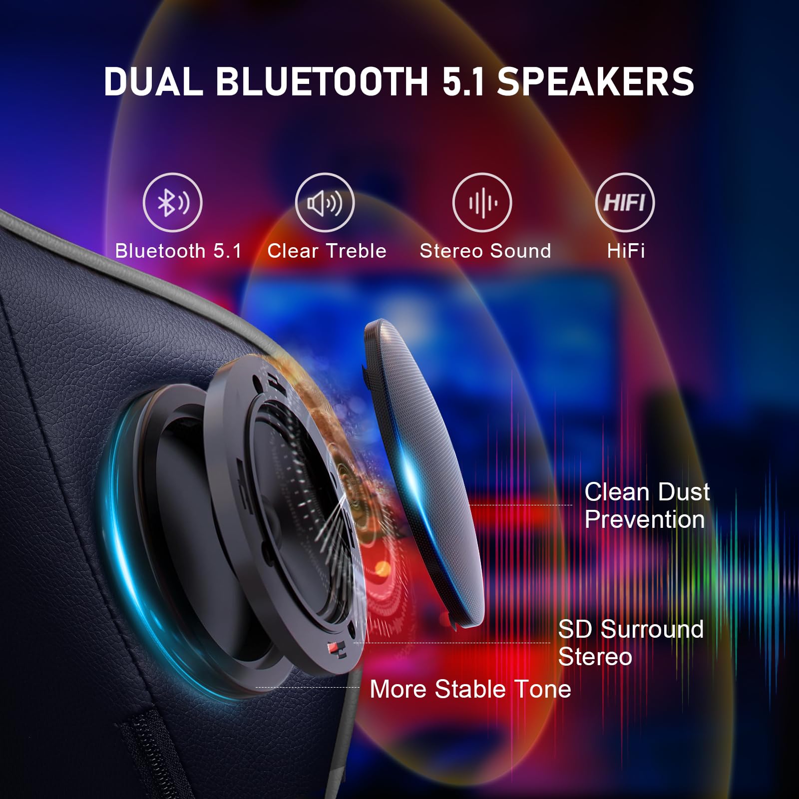 GTRACING Ergonomic Gaming Chair with Bluetooth Speakers, Footrest & Lumbar Support - Heavy Duty Video Game & Office Desk Chair for PC, Console Gaming & Home Office Use