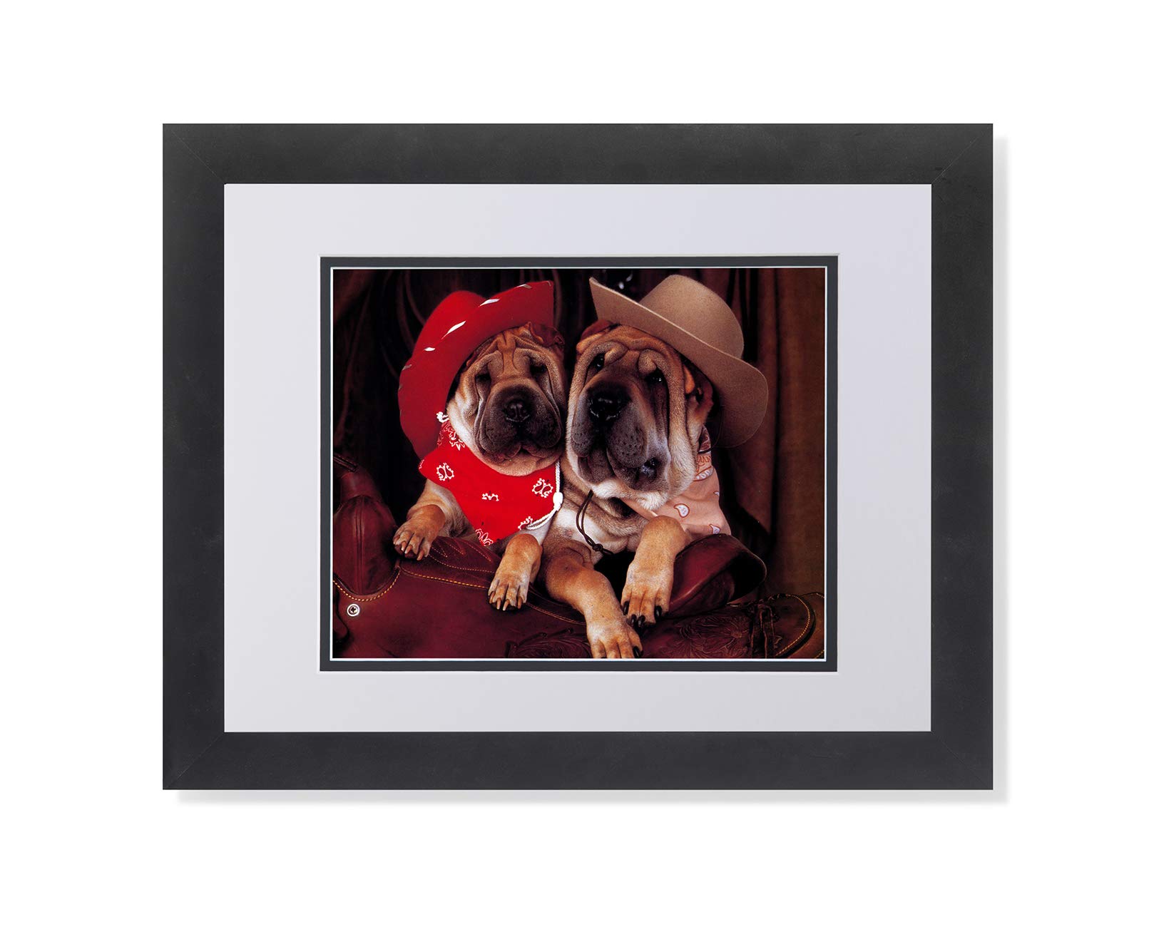 Shar Pei Puppy Dog in Cowboy Hat & Saddle Framed Wall Art Print - Western Home Decor for Living Room, Bedroom & Office