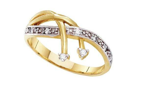 10Kt Yellow Gold Diamond Women's Fashion Band Ring - 1/10 Ct Tw Round Cut Solitaire Engagement Wedding Ring for Her - Perfect for Anniversary, Proposal & Everyday Wear