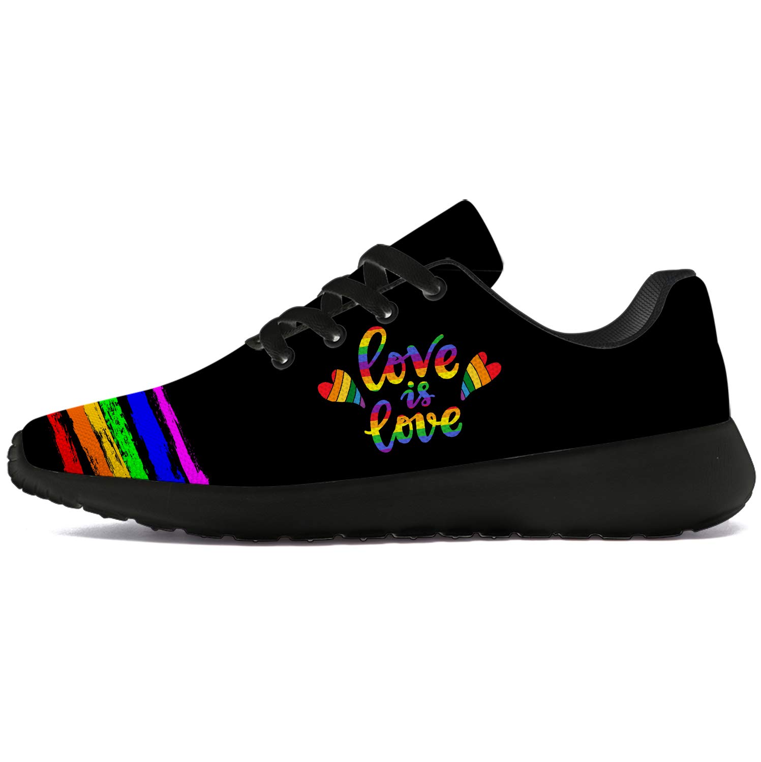 **LGBTQ Pride Running Shoes for Women & Men - Rainbow Flag Sneakers for Walking, Tennis & Gym - Comfortable LGBTQ+ Gift for Gay, Lesbian, Bisexual & Transgender - Size 4 Men/6 Women Black - Perfect for Pride Parades, Workouts & Casual Wear**