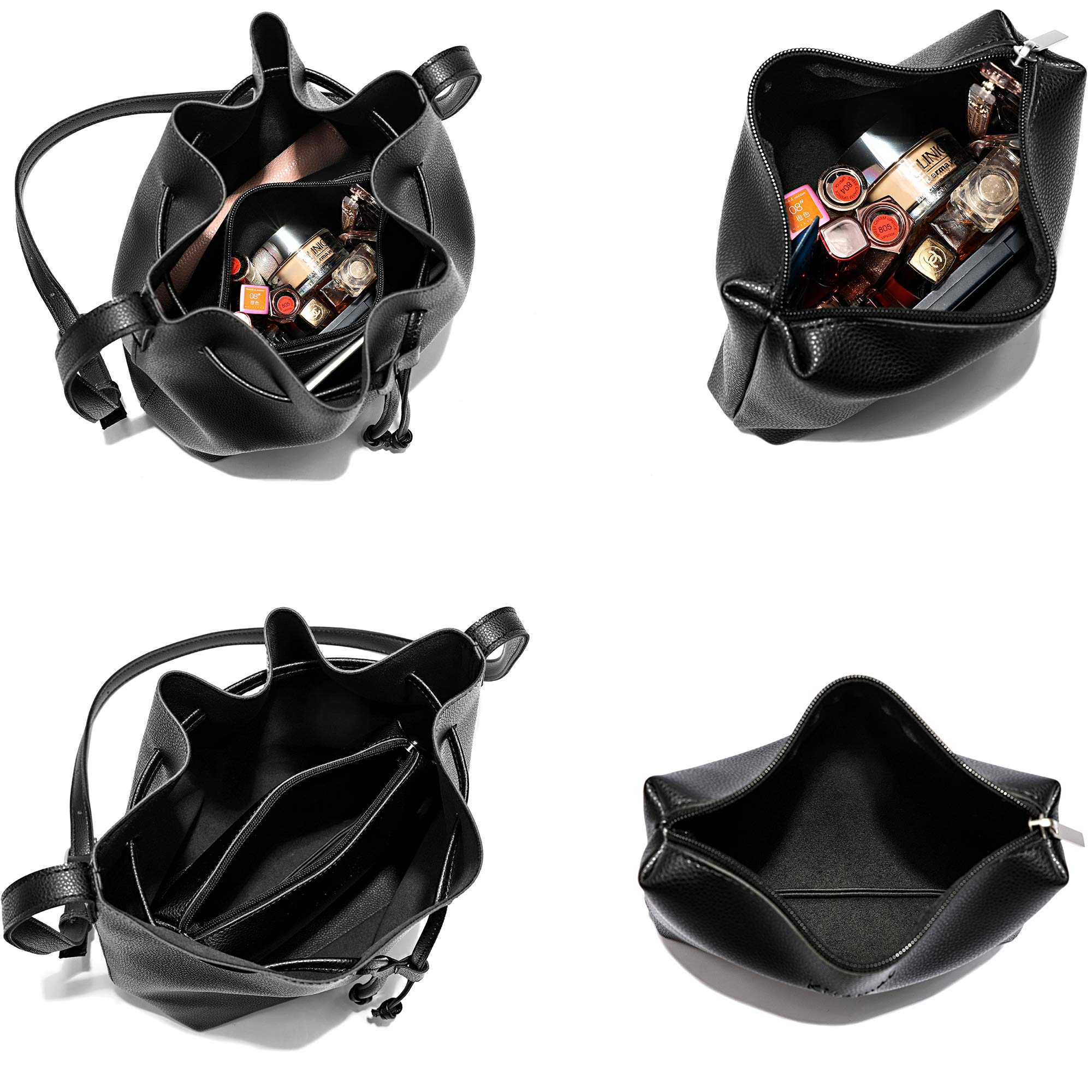 Women's Fashion Bucket Bags 2-Piece Set - Small Drawstring Crossbody Purse with Cosmetic Makeup Pouch | Perfect for Travel, Gym & Daily Use