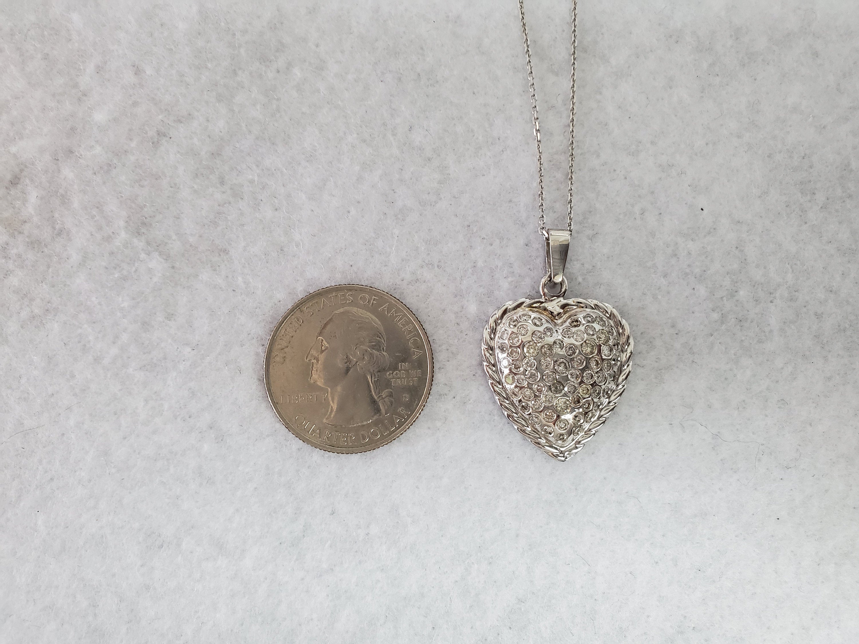 1.30cttw Diamond Heart Pendant with Rope Trim in 14k White Gold - Elegant Jewelry Gift for Women, Perfect for Anniversaries & Valentine's Day