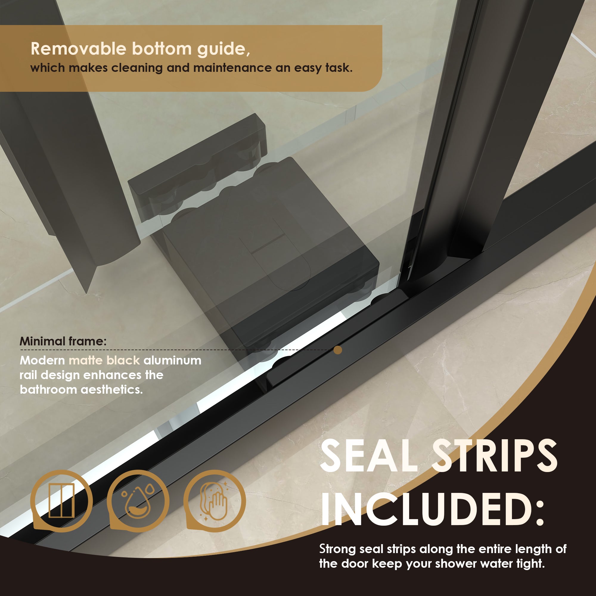 Belizzi Frameless Matte Black Roller Shower Door - Clear Glass Exposed Bypass Enclosure for Modern Bathrooms | Waterproof & Easy to Clean