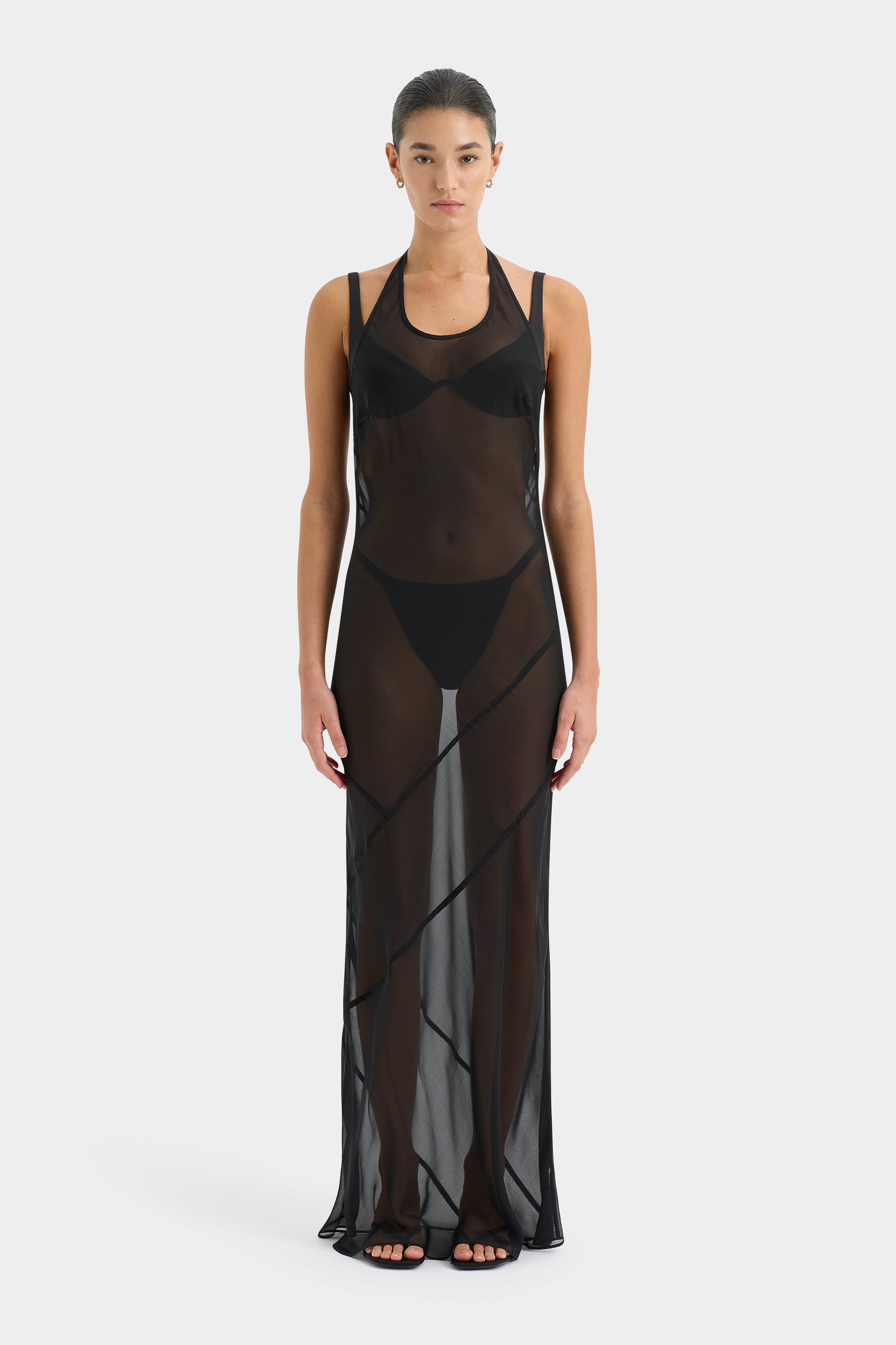 Sexy Strobe Halter Dress for Women - Clubwear Party Dress with Rhinestone Straps & High Slit - Perfect for Night Out, Bachelorette Party, and Date Night