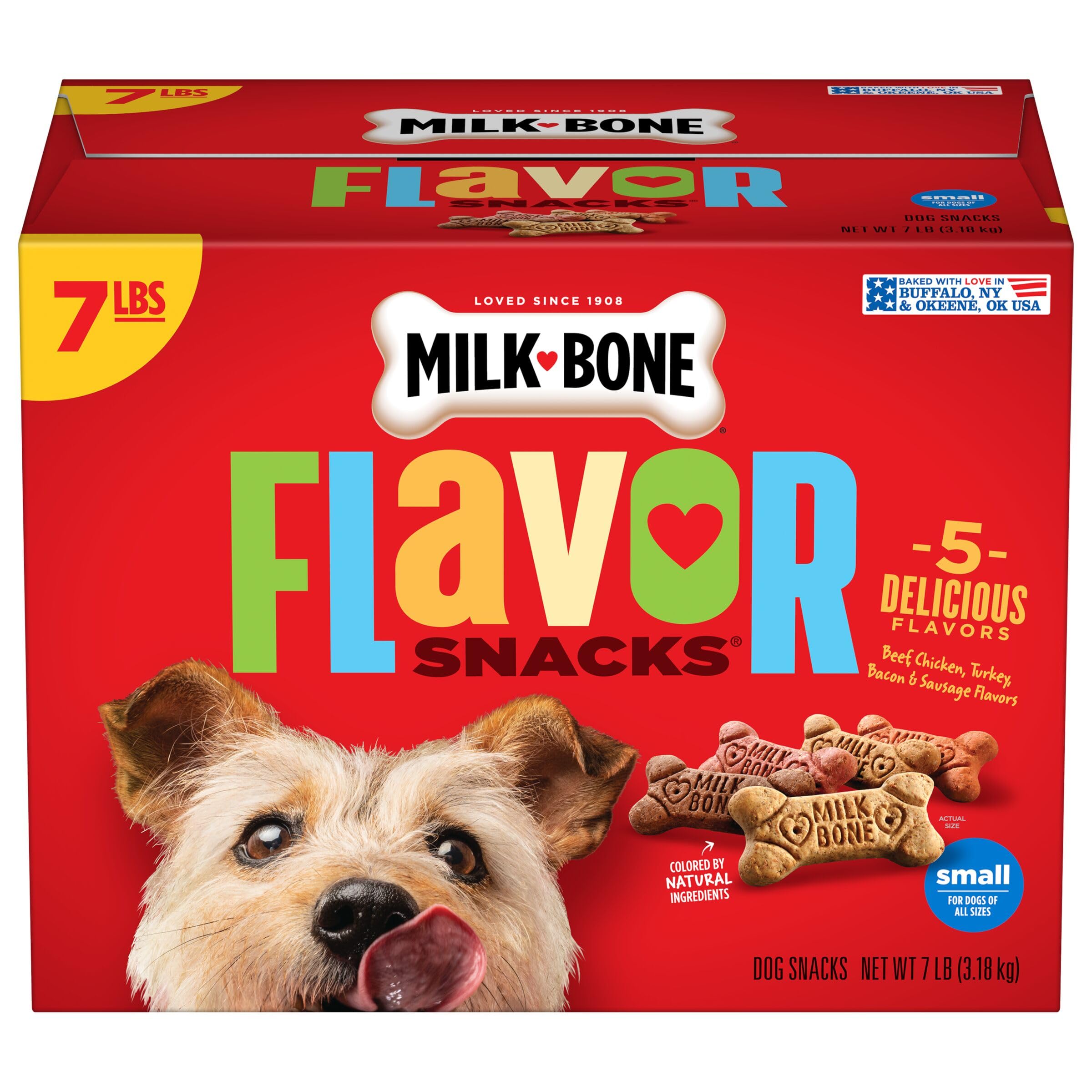 Milk-Bone Flavor Snacks Small Dog Biscuits - Crunchy Dog Treats for Small Breeds, 7lb Box - Perfect for Training, Rewards & Dental Health