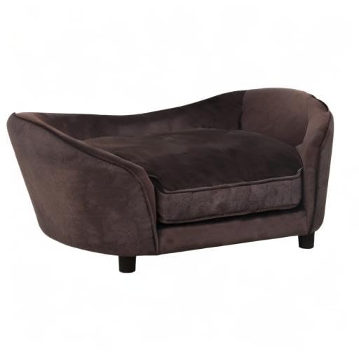 Luxury Velvet & Linen Pet Sofa Bed - Removable Washable Cushion for Small Dogs & Cats - Cozy Brown Pet Couch for Living Room, Bedroom & Office