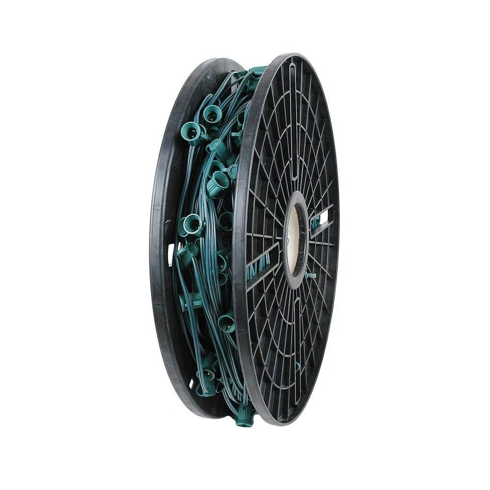 250FT C9 Christmas Lights Reel with Green Wire - 12 Inch Spacing Commercial Outdoor Holiday Decorations for Home, Yard, and Storefront - E17 Base Bulb String Lights for Xmas Tree & Roofline Decor