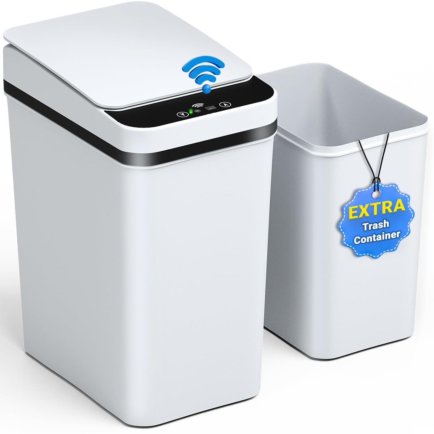 4 Gallon Automatic Motion Sensor Touchless Trash Can - Smart Electric Garbage Bin with Lid & Extra Container, Waterproof Design for Bathroom, Kitchen, Office, Bedroom (White) | Hands-Free Waste Disposal Solution for Hygienic Home & Workspaces