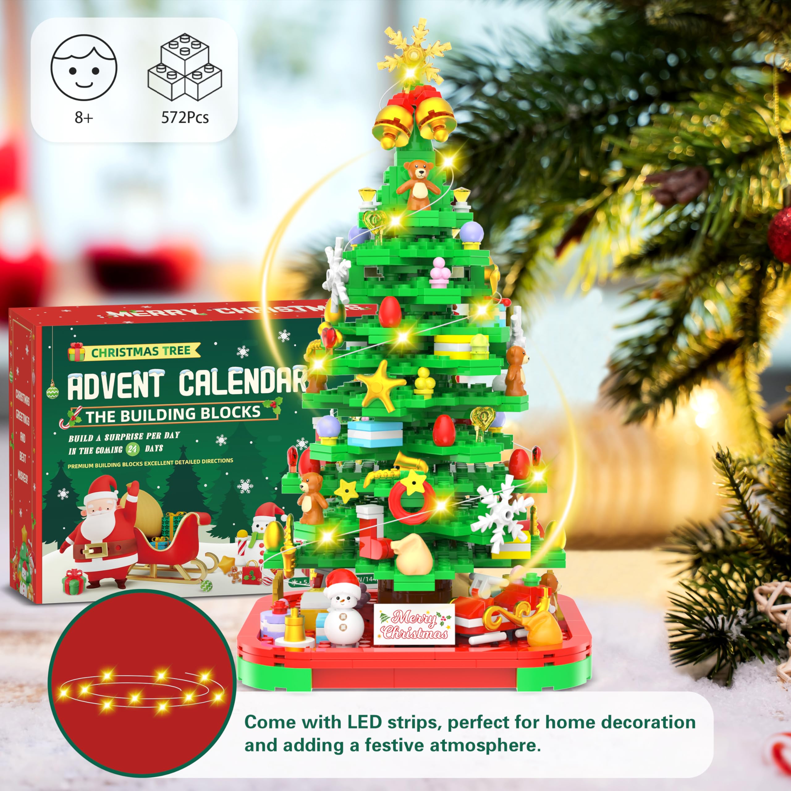 2025 Advent Calendar Building Blocks Kit - 24 Days Christmas Countdown with Light-Up Tree, Compatible with Lego | Holiday Countdown Toy for Kids & Adults | Perfect for Family Christmas Traditions & DIY Decorations