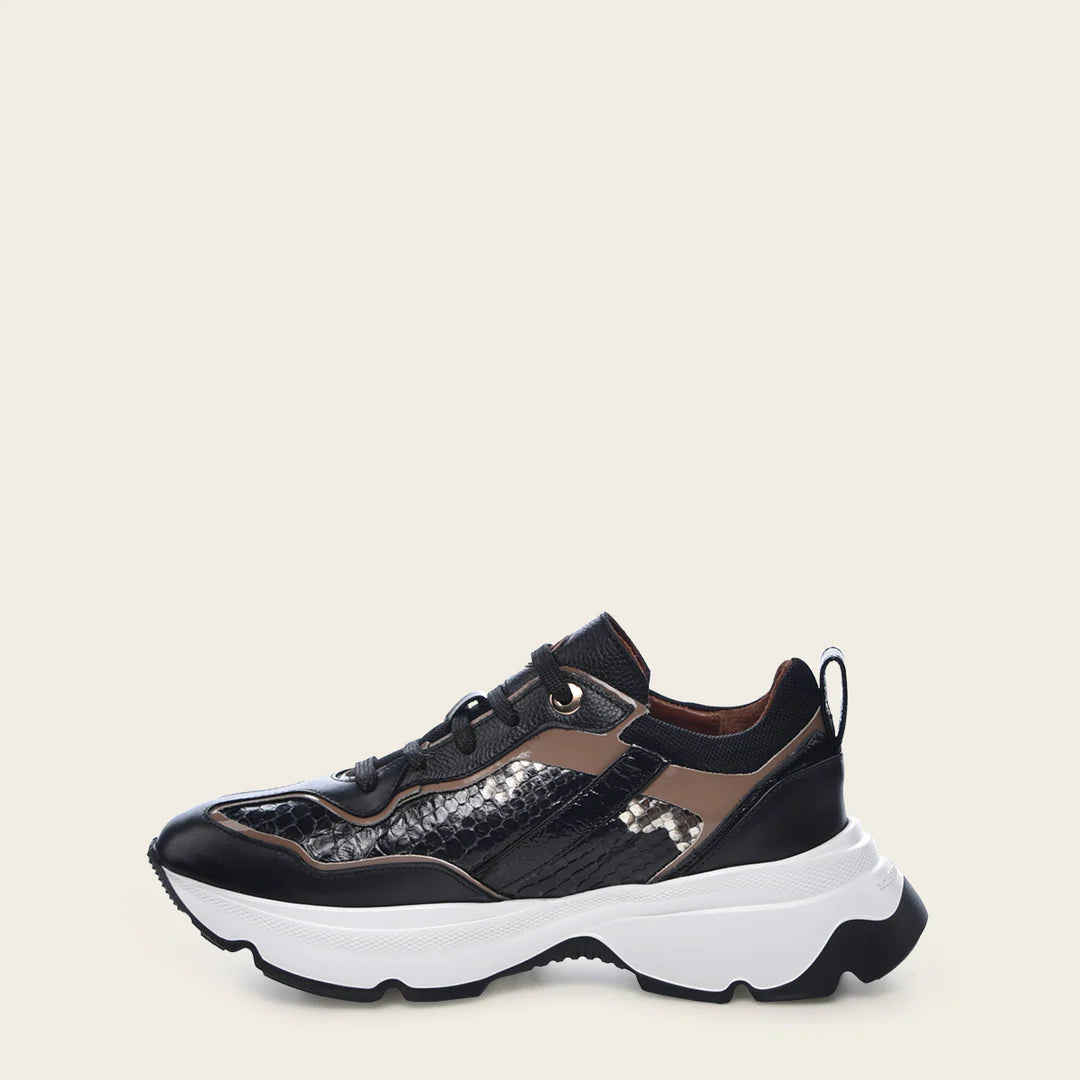 Women's Black Python Print Sneakers - Fashionable & Comfortable A02PBTS for Casual Wear, Work & Outdoor Activities