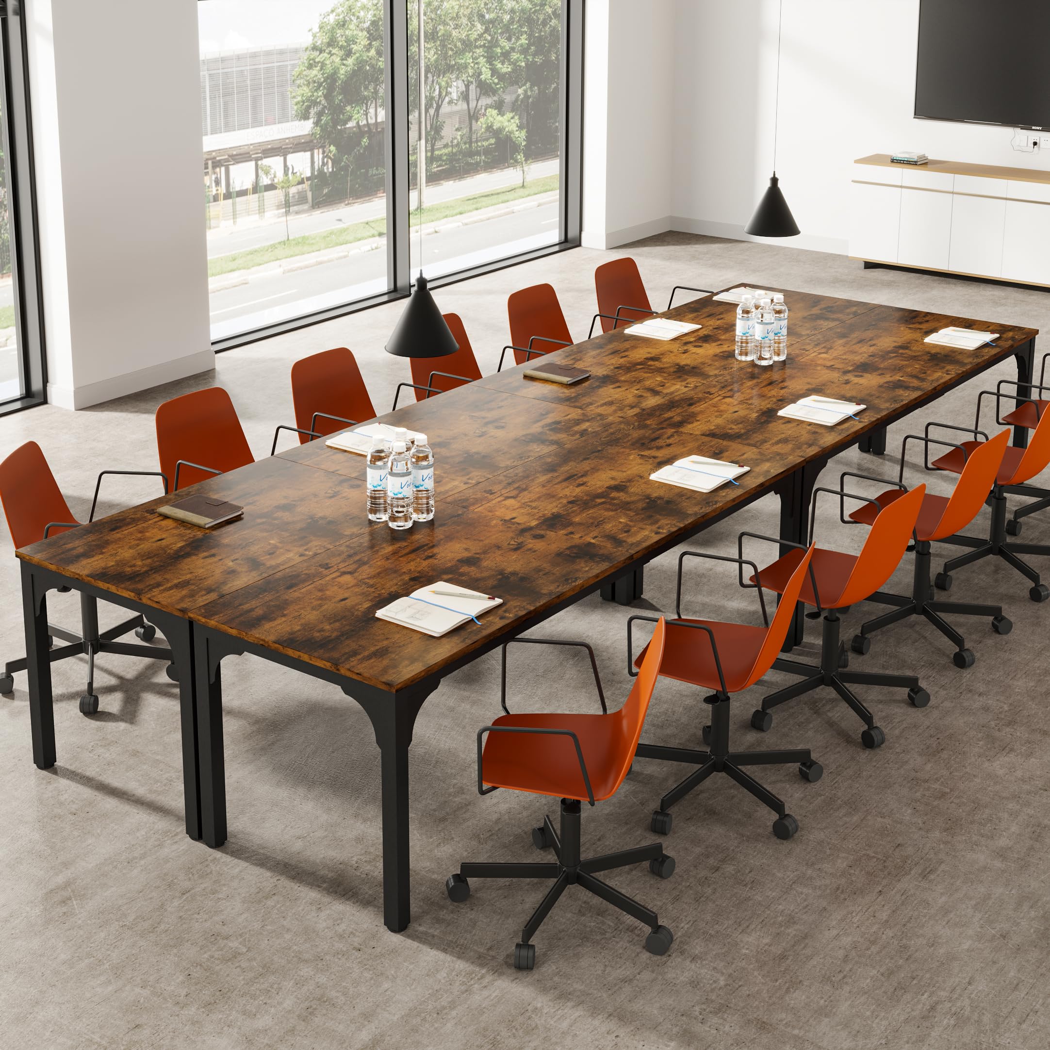 13FT Conference Table - Extra Sturdy Large Rectangle Meeting Table for 12-16 People | Long Business Seminar Table Set of 4 | Perfect for Office Meetings, Conferences & Team Collaborations