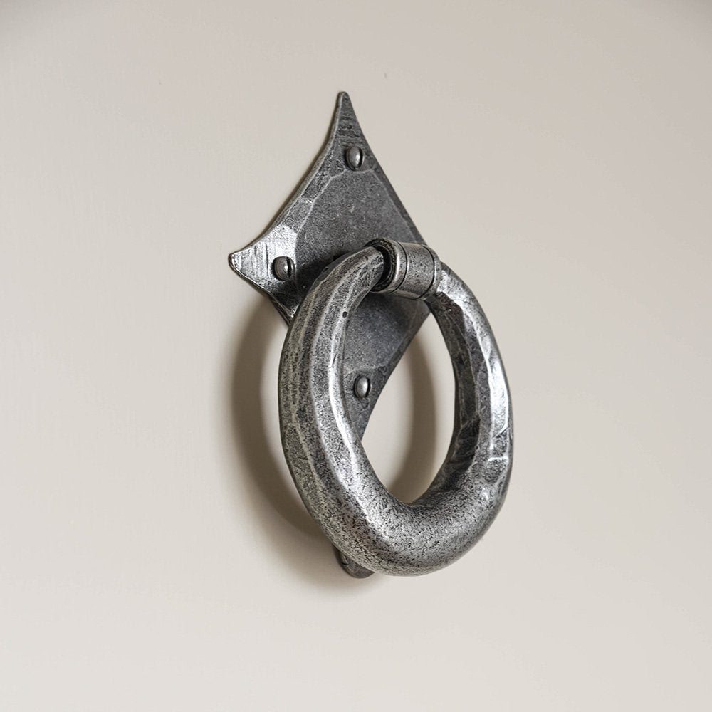 Vintage Pewter Ring Door Knocker - Handcrafted Antique Style Doorbell for Home & Garden - Perfect for Farmhouse, Cottage, and Traditional Decor