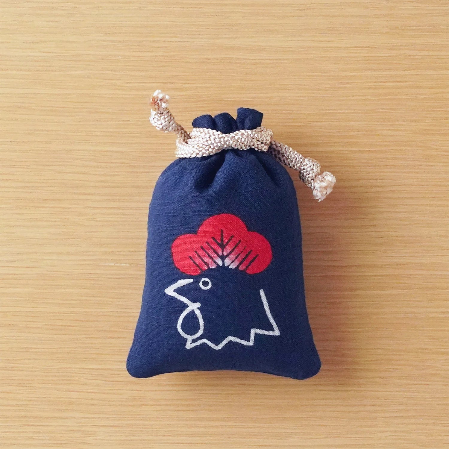 Katazome Small Rooster Talisman Bag - Japanese Traditional Drawstring Pouch for Good Luck Charm, Amulet Storage & Cultural Gift