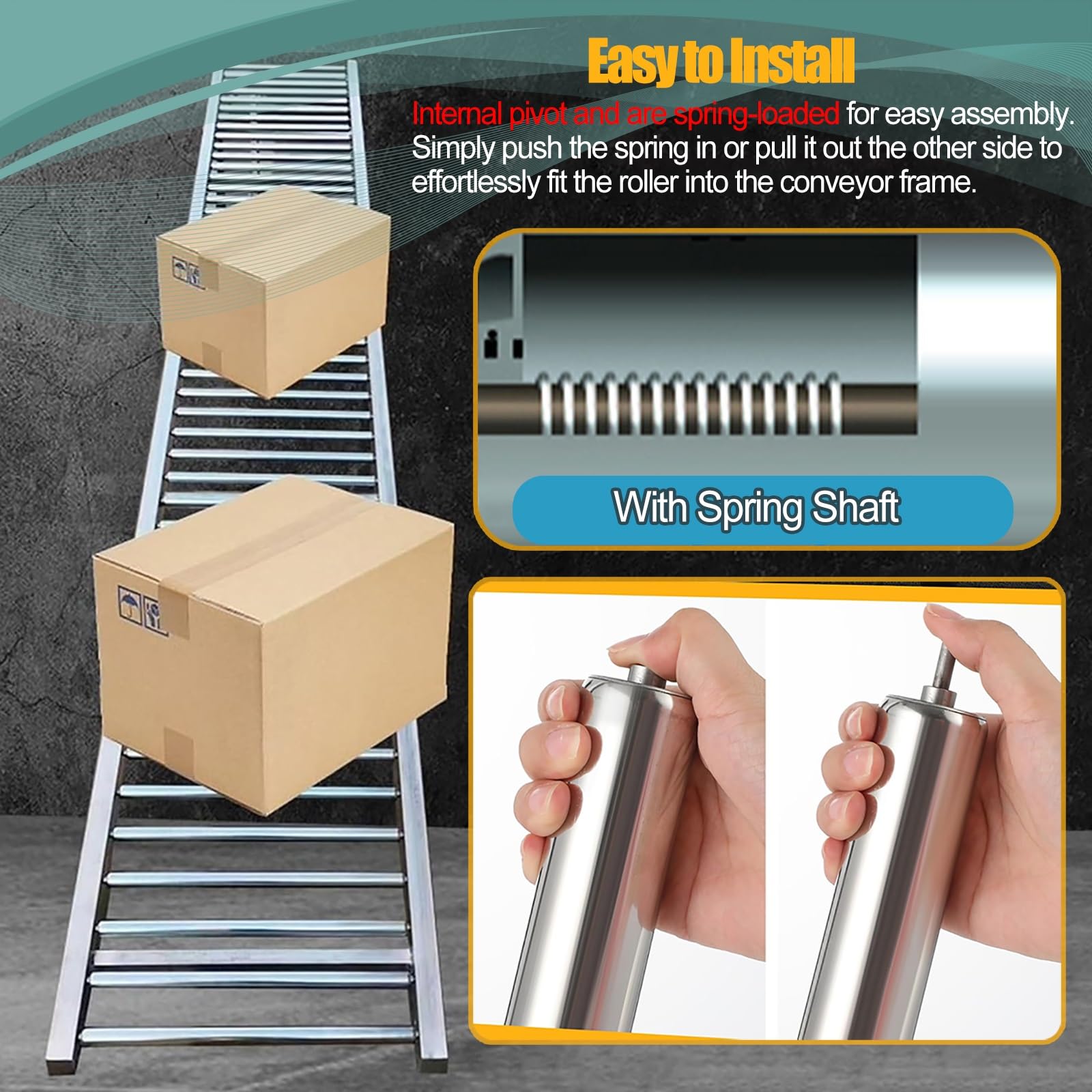 Heavy Duty Stainless Steel Conveyor Rollers 2 Inch Diameter - 5/10/20 Pack Replacement Gravity Rollers for Warehouse & Industrial Use - Spring Press-in Installation (20 Pack, 2
